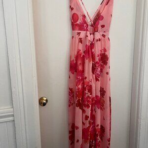 Pink Red Floral Dress Women sz M